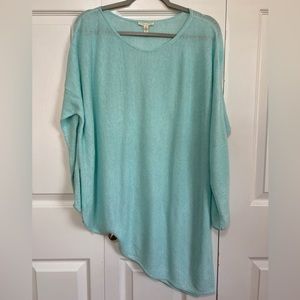 Eileen Fisher Aqua Asymmetrical Linen Knit Long Sleeve Mesh Sheer Top Size Small